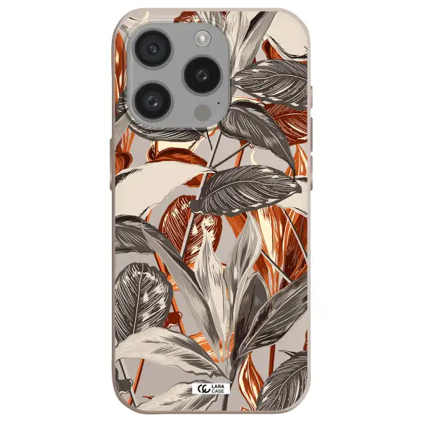 Brown Tropical Leaves Apple Iphone 15 Pro Silicone Stone Case