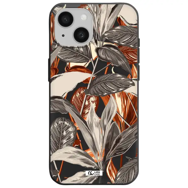 Brown Tropical Leaves Apple iPhone 15 Silicone black Case