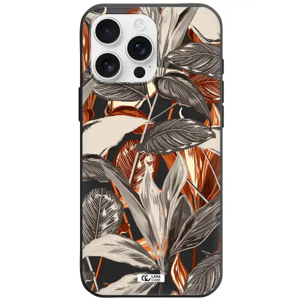 Brown Tropical Leaves Apple Iphone 16 Pro Max Silicone Black Case