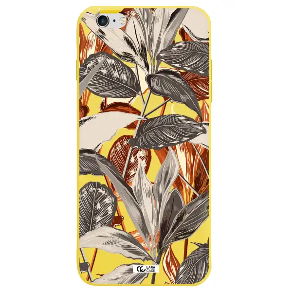 Brown Tropical Leaves Apple iPhone 6 plus Silicone canary yellow Case