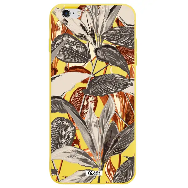 Brown Tropical Leaves Apple iPhone 6 s plus Silicone canary yellow Case