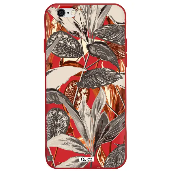 Brown Tropical Leaves Apple iPhone 6 Silicone Imperial Red Case