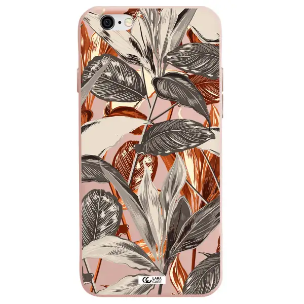 Brown Tropical Leaves Apple iPhone 6 Silicone pastel pink Case
