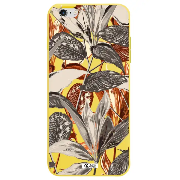 Brown Tropical Leaves Apple iPhone 6S Silicone canary yellow Case