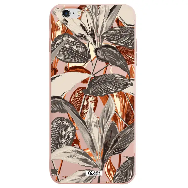 Brown Tropical Leaves Apple iPhone 6S Silicone pastel pink Case