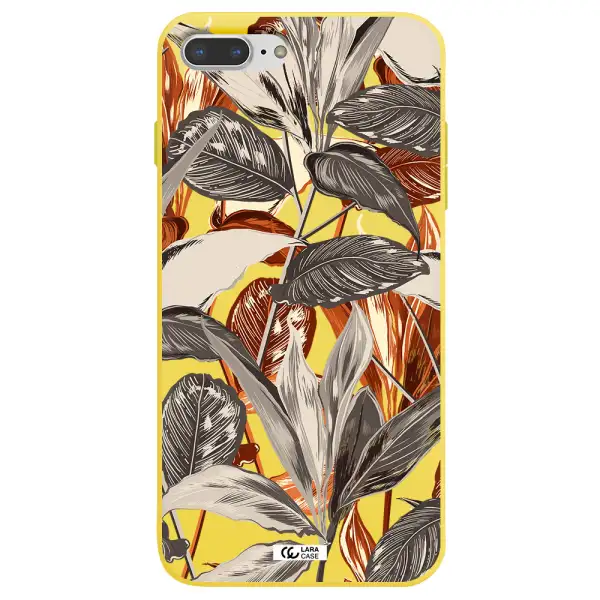 Brown Tropical Leaves Apple iPhone 7 plus Silicone canary yellow Case