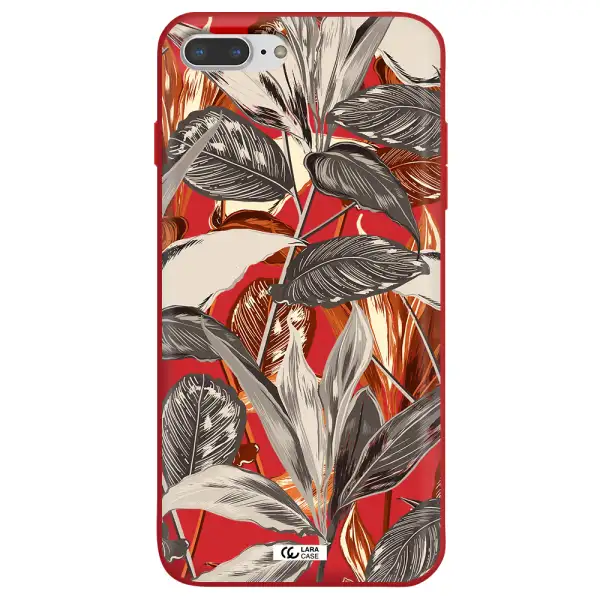 Brown Tropical Leaves Apple iPhone 7 plus Silicone Imperial Red Case