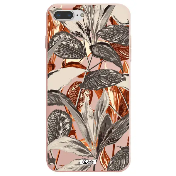 Brown Tropical Leaves Apple iPhone 7 plus Silicone pastel pink Case