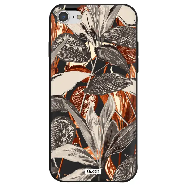 Brown Tropical Leaves Apple iPhone 7 Silicone black Case