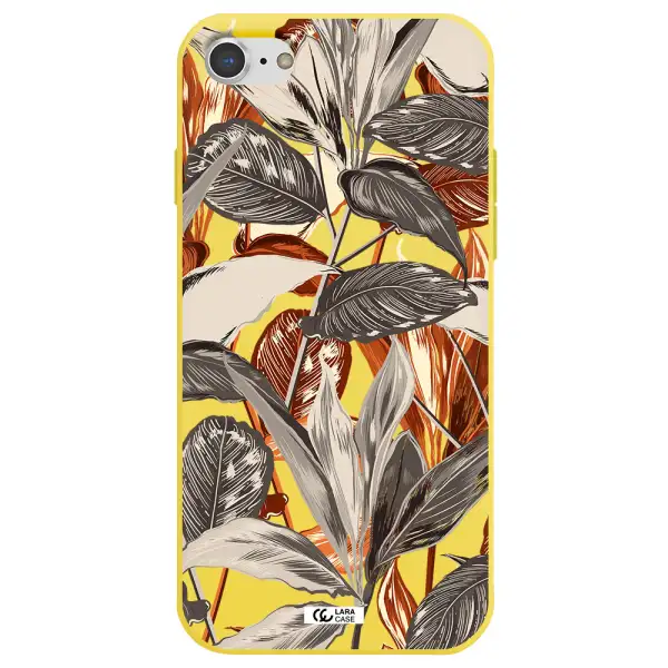 Brown Tropical Leaves Apple iPhone 7 Silicone canary yellow Case