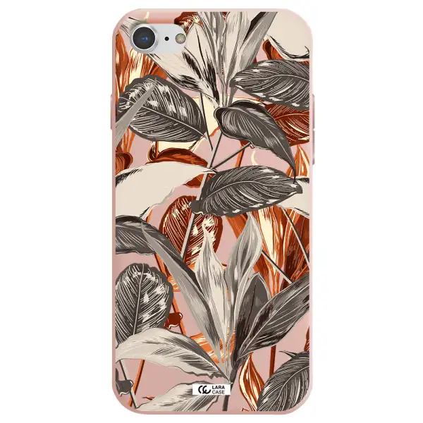 Brown Tropical Leaves Apple iPhone 7 Silicone pastel pink Case