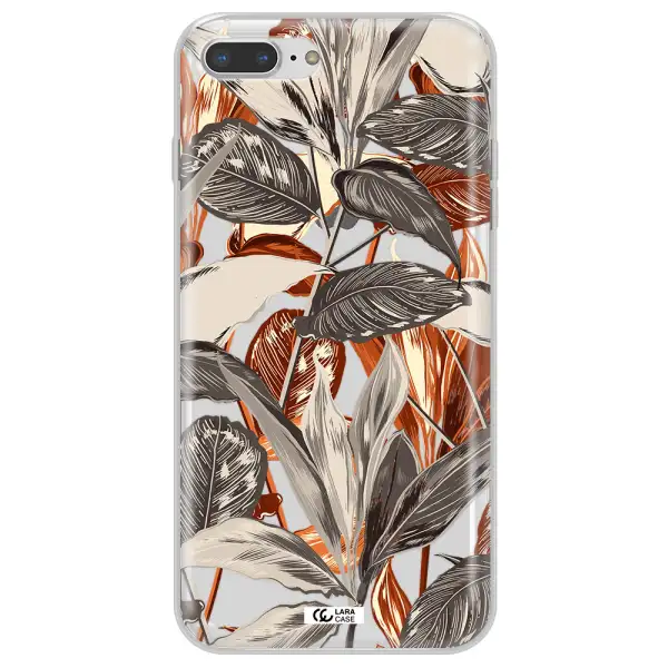 Brown Tropical Leaves Apple iPhone 8 plus Clear TPU Case
