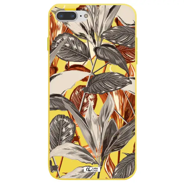 Brown Tropical Leaves Apple iPhone 8 plus Silicone canary yellow Case