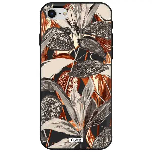 Brown Tropical Leaves Apple iPhone se 2020 Silicone black Case