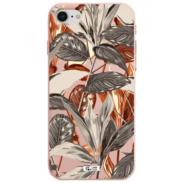 Brown Tropical Leaves Apple iPhone se 2020 Silicone pastel pink Case
