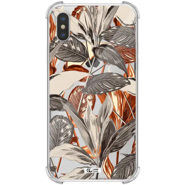 Brown Tropical Leaves Apple iPhone X Clear PC Case