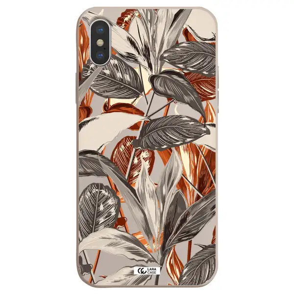 Brown Tropical Leaves Apple iPhone X Silicone Stone Case