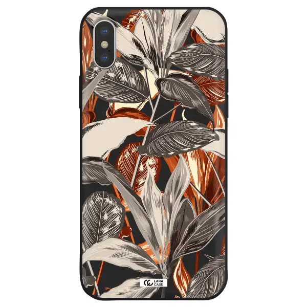 Brown Tropical Leaves Apple iPhone XS Silicone black Case