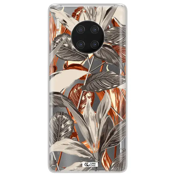 Brown Tropical Leaves Huawei Mate 30 Pro Clear TPU Case