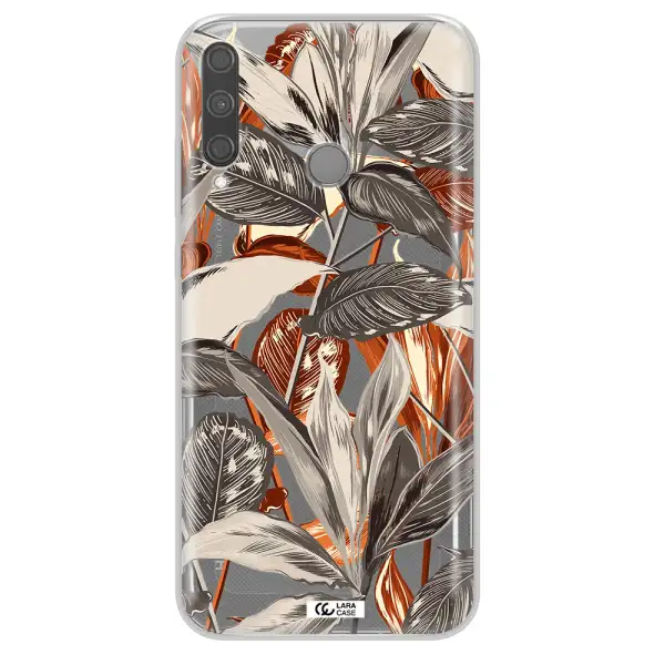 Brown Tropical Leaves Huawei P40 Lite E Clear TPU Case