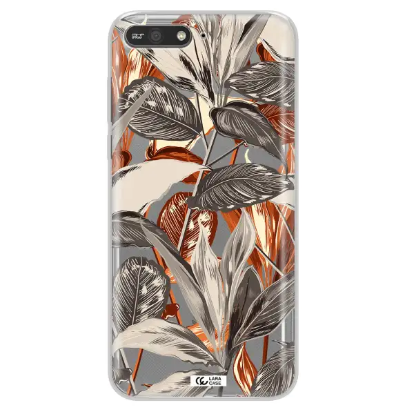 Brown Tropical Leaves Huawei Y6 2018 Clear TPU Case