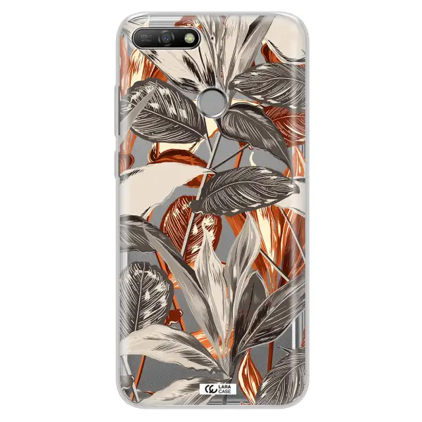 Brown Tropical Leaves Huawei Y6 Prime 2018 Clear TPU Case