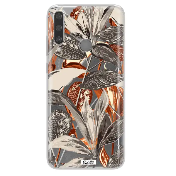 Brown Tropical Leaves Huawei Y6P Clear TPU Case