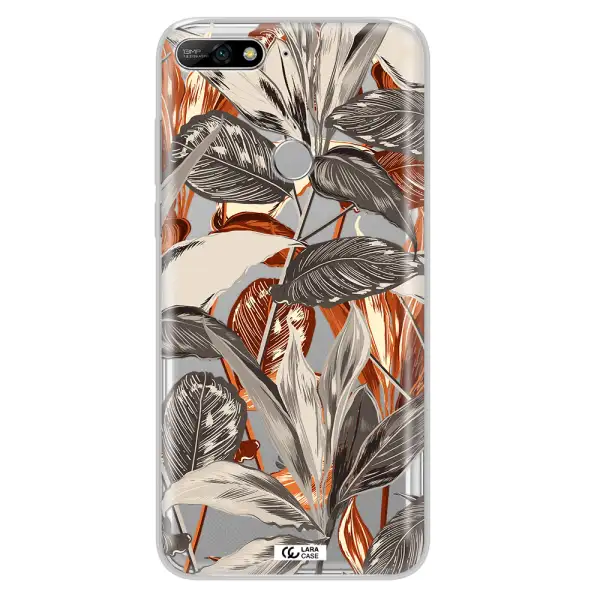 Brown Tropical Leaves Huawei Y7 2018 Clear TPU Case