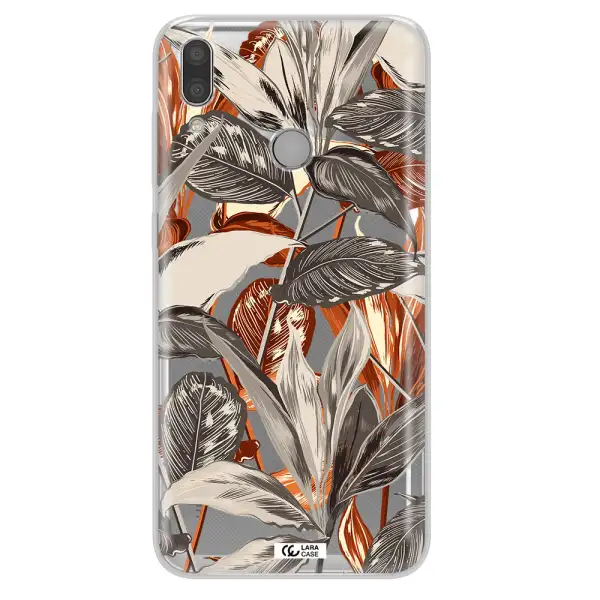 Brown Tropical Leaves Huawei Y7 2019 Clear TPU Case
