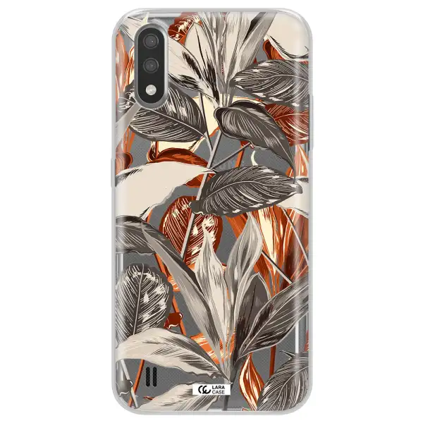 Brown Tropical Leaves Samsung A01 Clear TPU Case