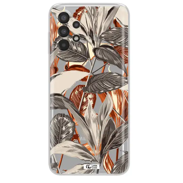 Brown Tropical Leaves Samsung A13 Clear TPU Case