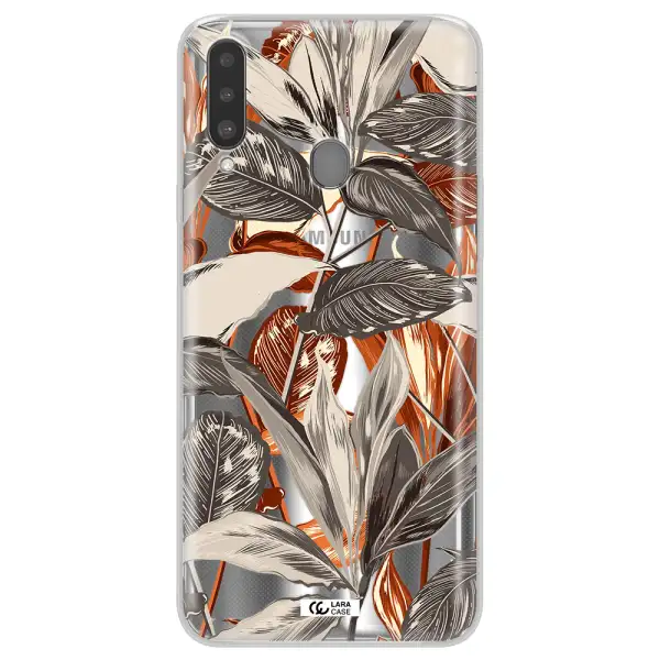 Brown Tropical Leaves Samsung A20S Clear TPU Case