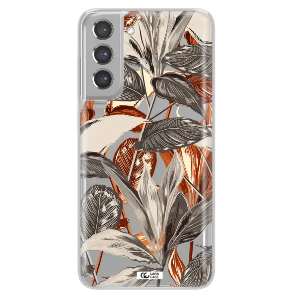 Brown Tropical Leaves Samsung A21 Fe Clear TPU Case