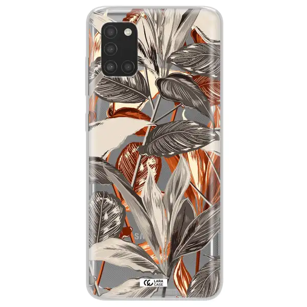 Brown Tropical Leaves Samsung A31 Clear TPU Case