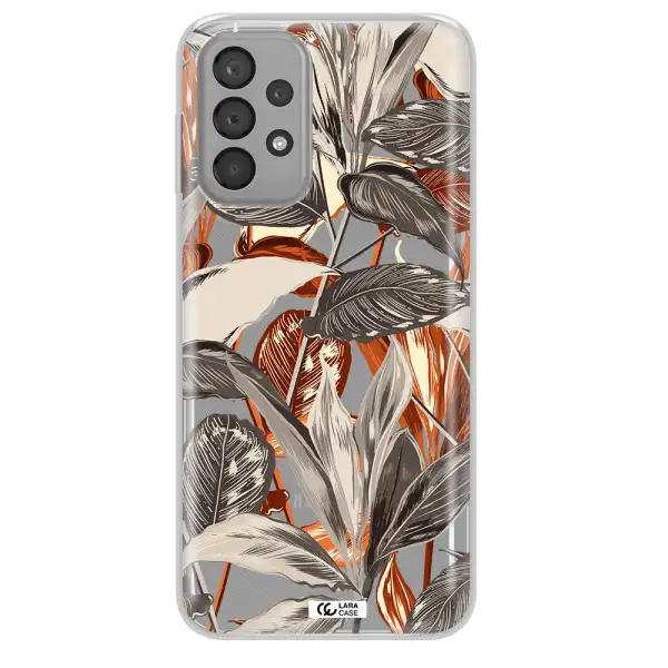 Brown Tropical Leaves Samsung A33 Clear TPU Case