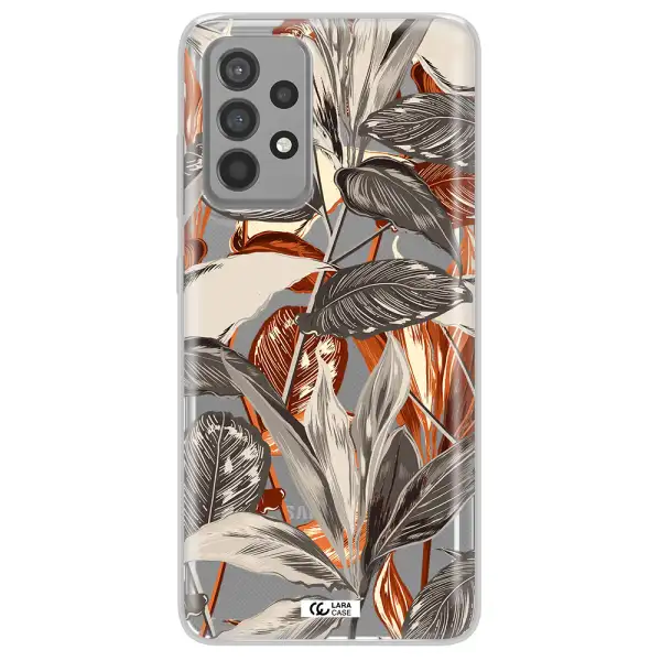 Brown Tropical Leaves Samsung A52 Clear TPU Case