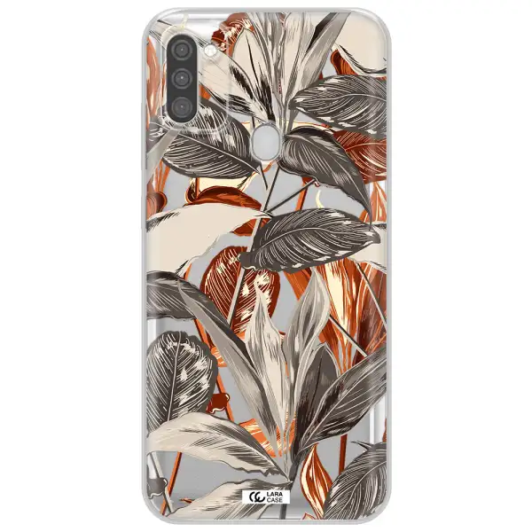 Brown Tropical Leaves Samsung M11 Clear TPU Case