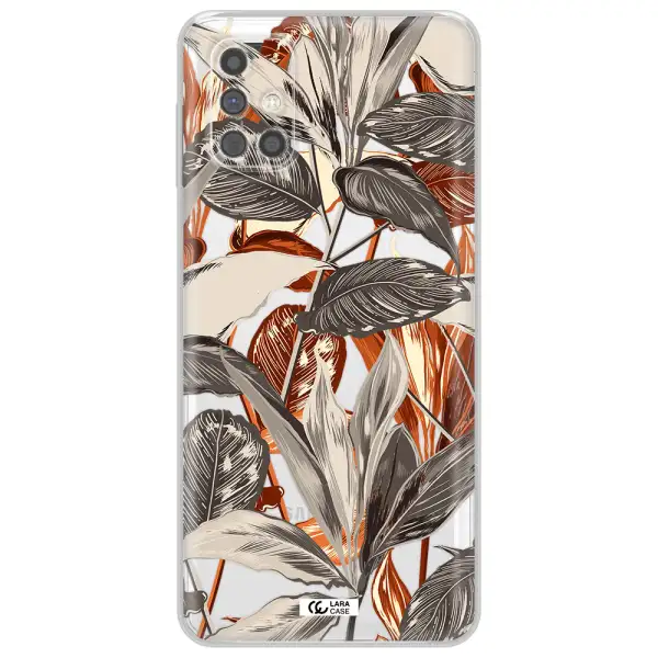 Brown Tropical Leaves Samsung M31S Clear TPU Case