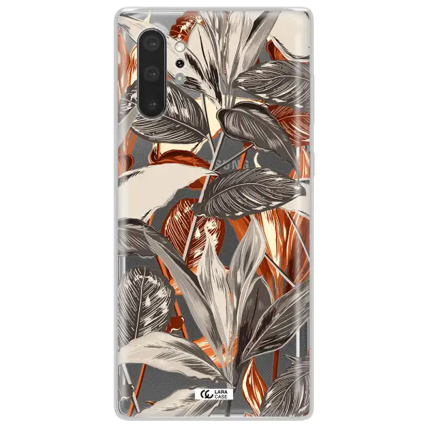 Brown Tropical Leaves Samsung Note 10 Plus Clear TPU Case