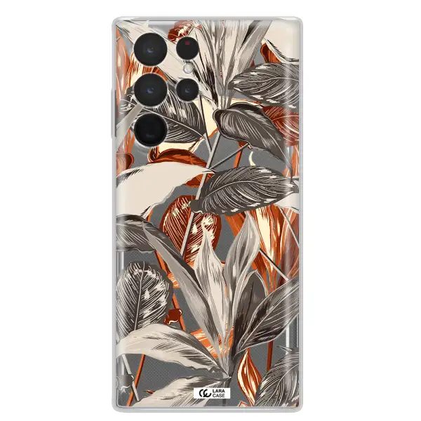 Brown Tropical Leaves Samsung S 22 Ultra Clear TPU Case