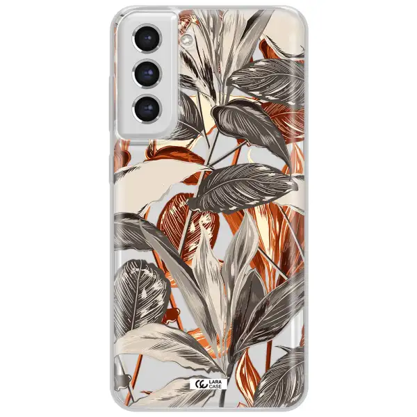 Brown Tropical Leaves Samsung S21 Fe Clear Tpu Case
