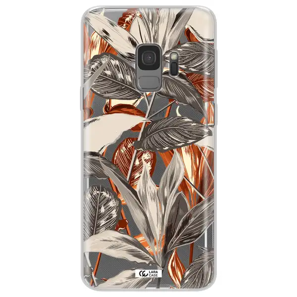 Brown Tropical Leaves Samsung S9 Clear TPU Case
