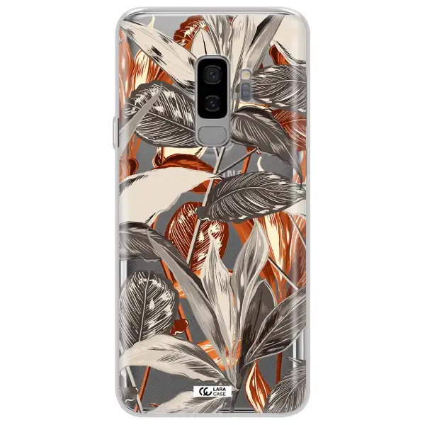 Brown Tropical Leaves Samsung S9 Plus Clear TPU Case