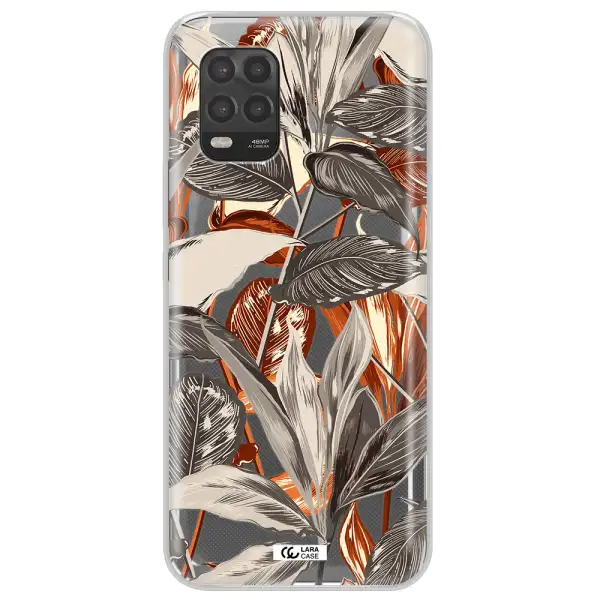 Brown Tropical Leaves Xiaomi Mi 10 Lite Clear TPU Case