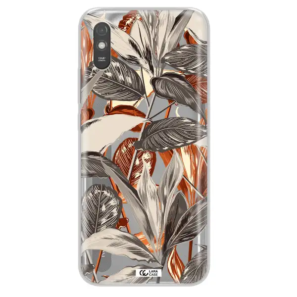 Brown Tropical Leaves Xiaomi Redmi 9A Clear TPU Case