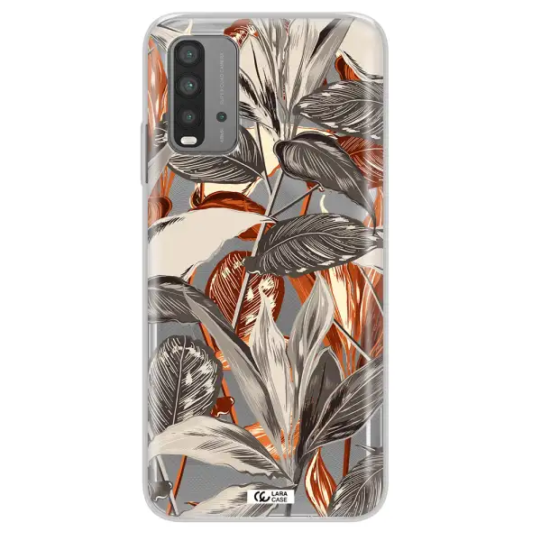 Brown Tropical Leaves Xiaomi Redmi 9T Clear TPU Case
