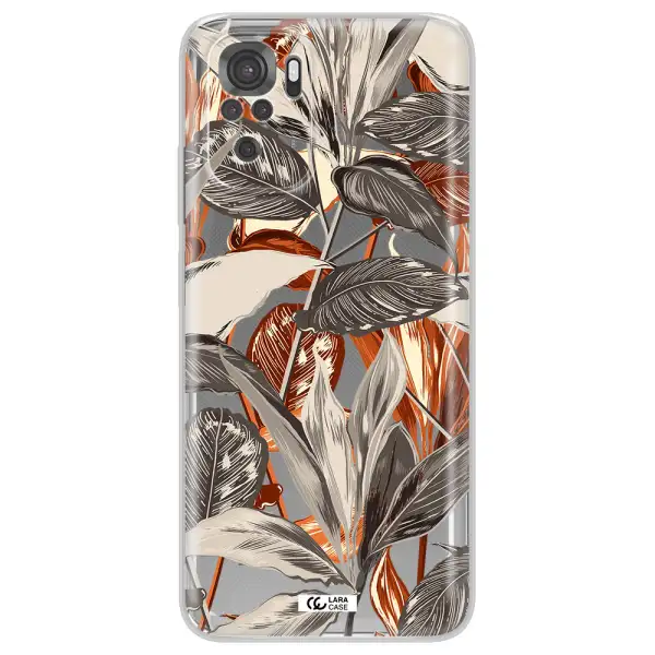 Brown Tropical Leaves Xiaomi Redmi Note 10S Clear Tpu Case