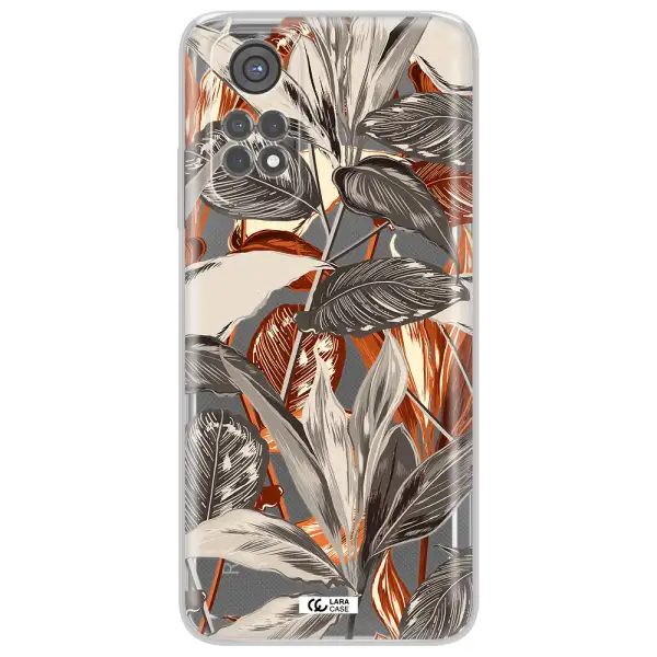 Brown Tropical Leaves Xiaomi Redmi Note 11S Clear Tpu Case