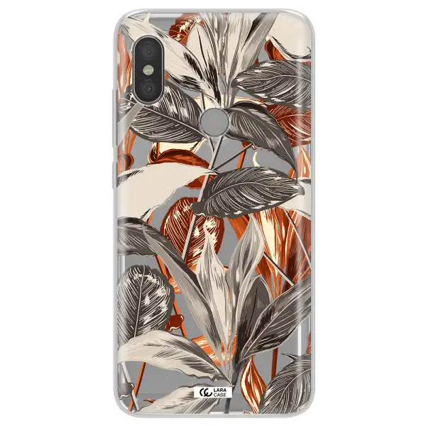 Brown Tropical Leaves Xiaomi Redmi Note 6 Pro Clear TPU Case