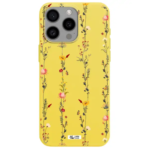 Parallel Flower Apple Iphone 15 Pro max Silicone canary yellow Case